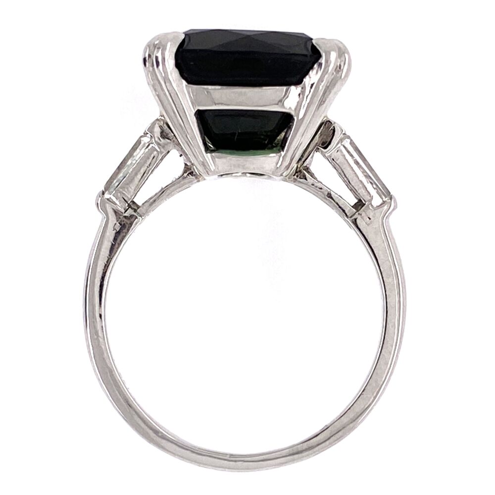 Image 2 for Platinum 12.26 Rectangular Cut Green Tourmaline Ring 2 baguette Diamonds .30tcw, 7.9g