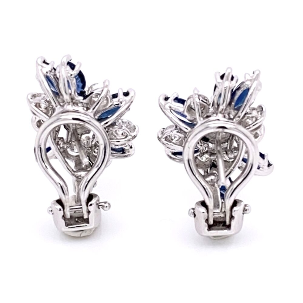 Image 2 for 14K White Gold Cluster Earrings 2.16tcw diamonds & 1.80tcw sapphires Omega backs, c1950's