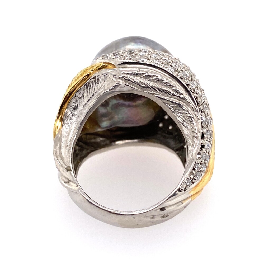 Size 6<div style="position: initial; margin: initial;"><a href="https://youtu.be/UqU8qD-130g" title="https://youtu.be/UqU8qD-130g" style="text-decoration: none;">https://youtu.be/UqU8qD-130g</a><br style="position: initial; margin: initial;"></div> Platinum & 18K Yellow Gold 15.90mm Tahitian Pearl Ring, .51tcw diamonds, s6