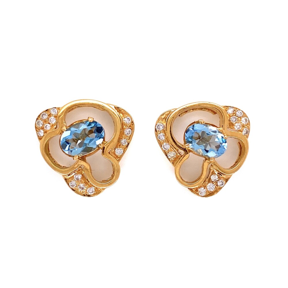 Image 2 for 14K Yellow Gold Oval .90tcw Oval Aquamarine & .25tcw Diamond Earrings 5.3g