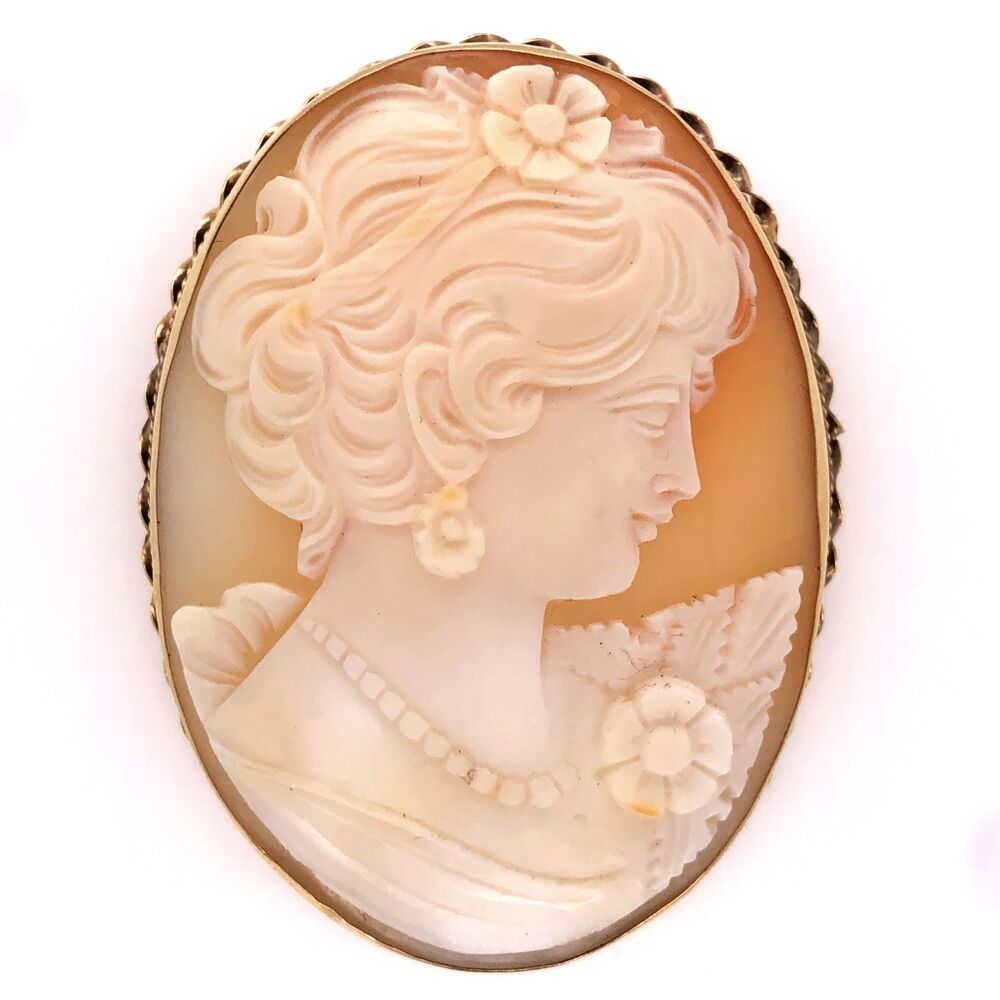 14K Yellow Gold Victorian Shell Cameo Brooch/Pendant