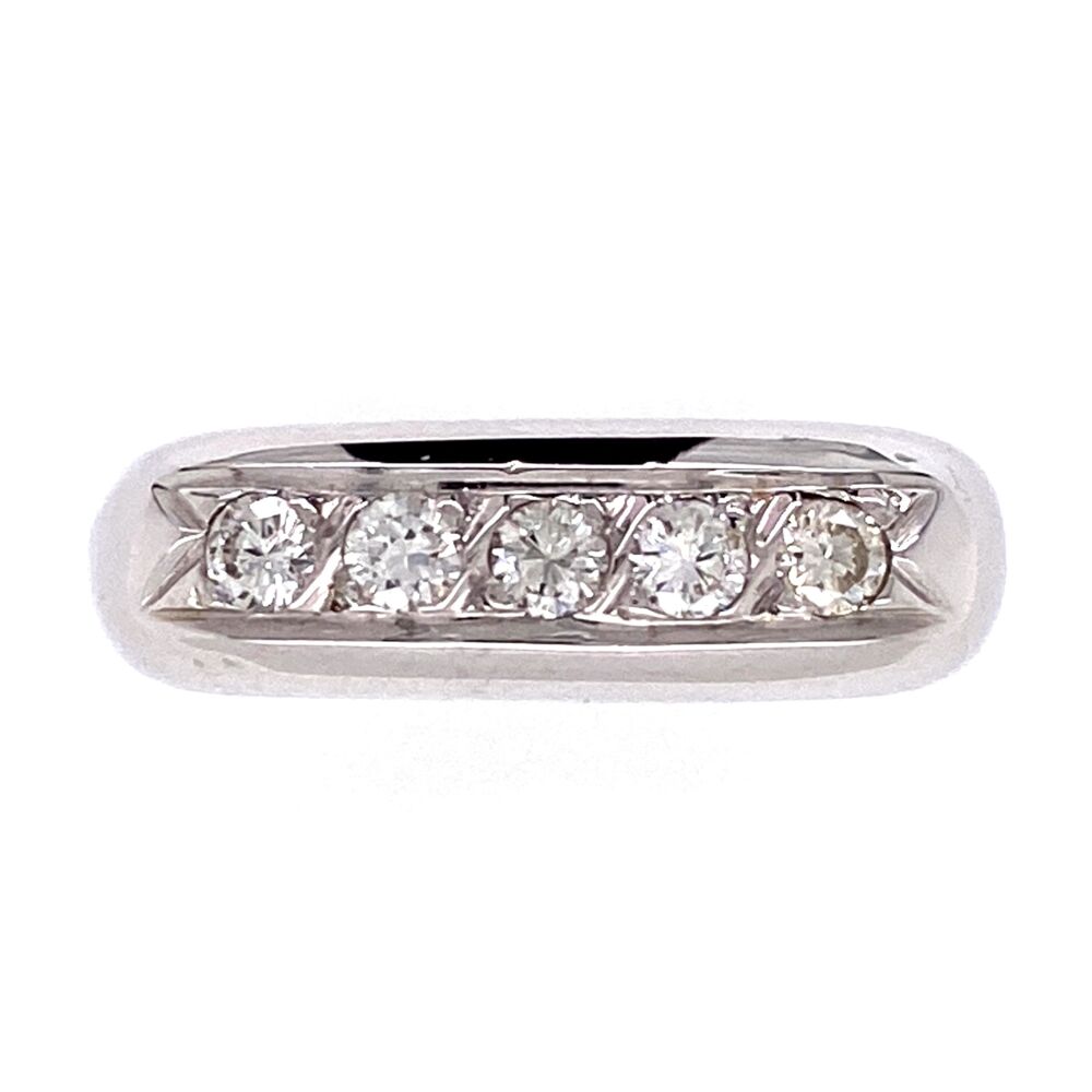 Size 6.5 18K White Gold Dome 5 Diamond Band Ring .35tcw Euro Shank, 4.6g, s6.5