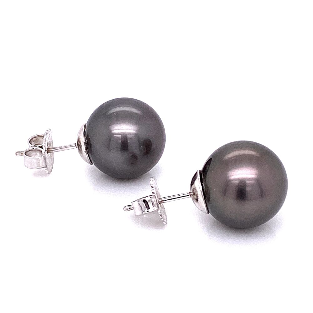 Image 2 for 12.05mm Tahitian South Sea Pearl Earrings in 18K White Gold AAA++ Quality 6.0g