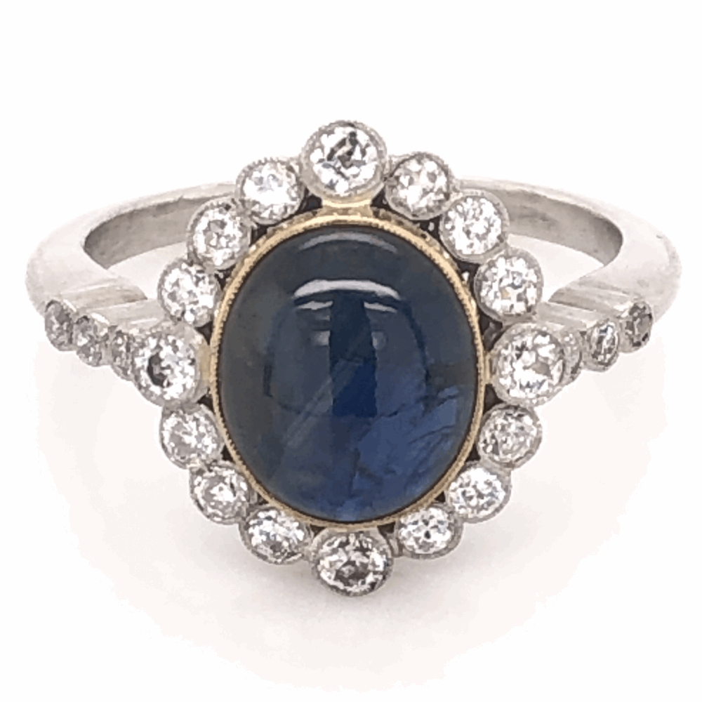Deep Blue Star Sapphire 9.5x8mm. Size 7. Platinum Art Deco 3.59ct Deep Blue Star Sapphire & .60tcw Diamond Ring 6.4g, s7