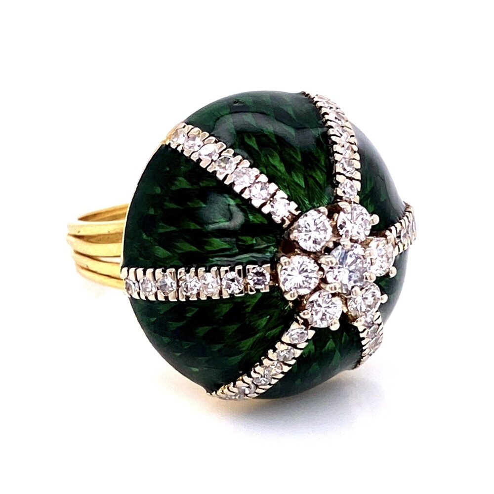 Size 6.25<div style="position: initial; margin: initial;"><span style="font-size: 16.8px; position: initial; margin: initial;"><a href="https://youtu.be/YxSvCYPIi5A" title="https://youtu.be/YxSvCYPIi5A" style="text-decoration: none;">https://youtu.be/YxSvCYPIi5A</a></span><br style="position: initial; margin: initial;"></div> 18K Yellow Gold Italian Enamel & 1.20tcw Diamond Dome Ring 16.0g c1970, s6.25