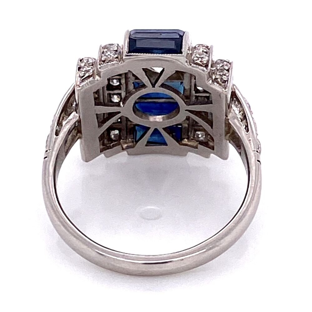 Hand made platinum ring with an independent appraisal card for NAGL - North American Gemological Laborartory for $9500 Platinum Art Deco Dome .55ct Old European Cut Diamond, 1.10tcw Baguette Sapphire & .60tcw side Diamond Ring 8.0g, s6.5