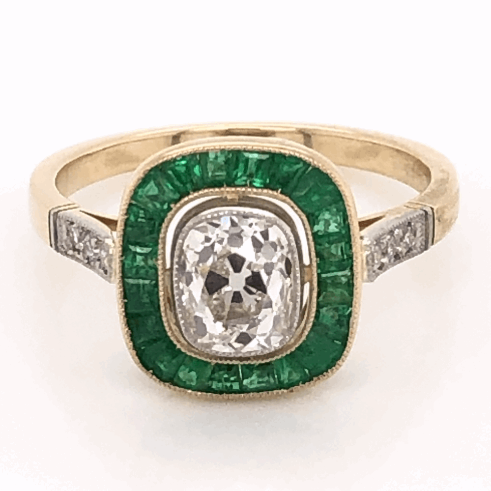 Image 2 for 18K Yellow Gold Victorian .97ct Antique Cushion & 1.40tcw Emerald RIng, s7