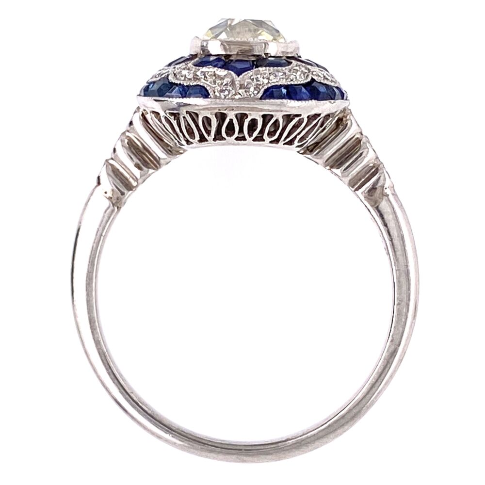 Image 2 for Platinum Art Deco 1.16ct Antique Rectangular Cushion Diamond & 1.55tcw Sapphire Ring, s7