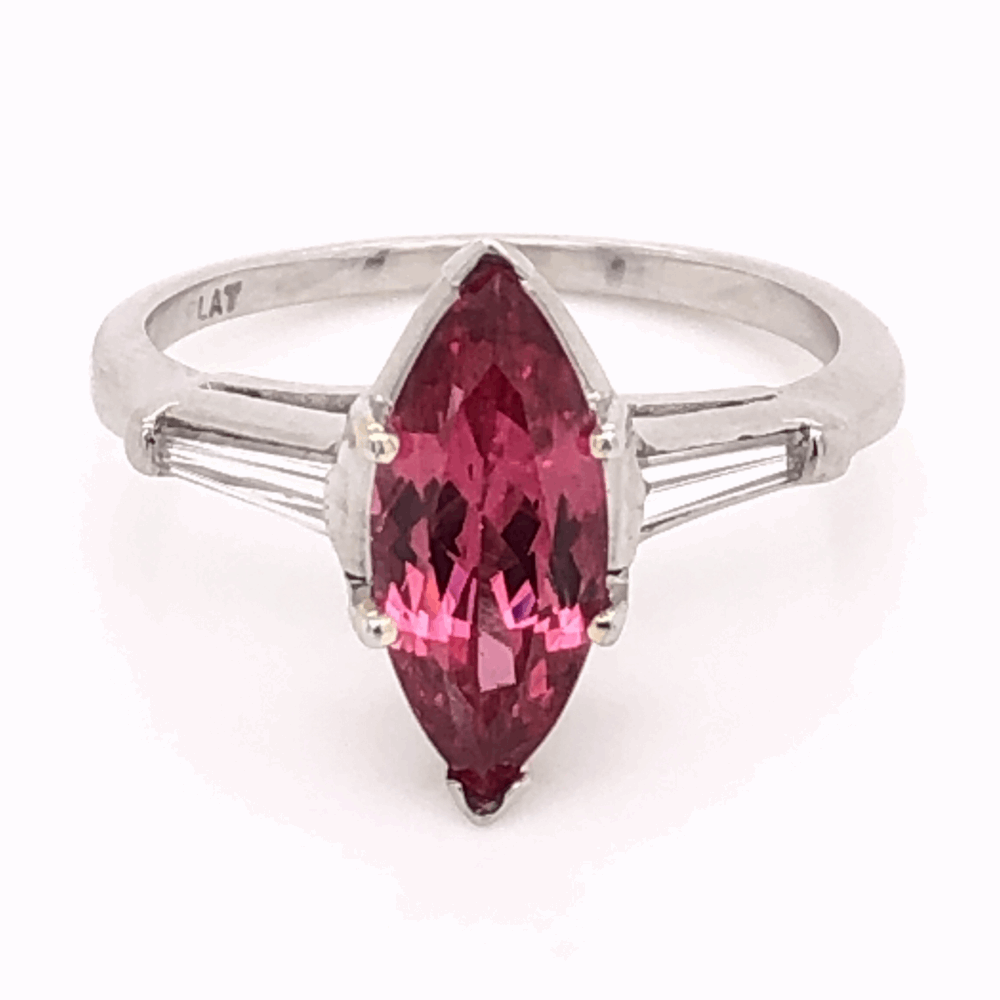 Size 6.5<div style="position: initial; margin: initial;"><span style="font-size: 16.8px; position: initial; margin: initial;"><a href="https://youtu.be/f0d3oNjq5JE" title="https://youtu.be/f0d3oNjq5JE" style="text-decoration: none;">https://youtu.be/f0d3oNjq5JE</a></span><br style="position: initial; margin: initial;"></div> Platinum RARE 2.35ct Marquis Pink Spinel & .24tcw Diamond Ring c1960's, s6.50