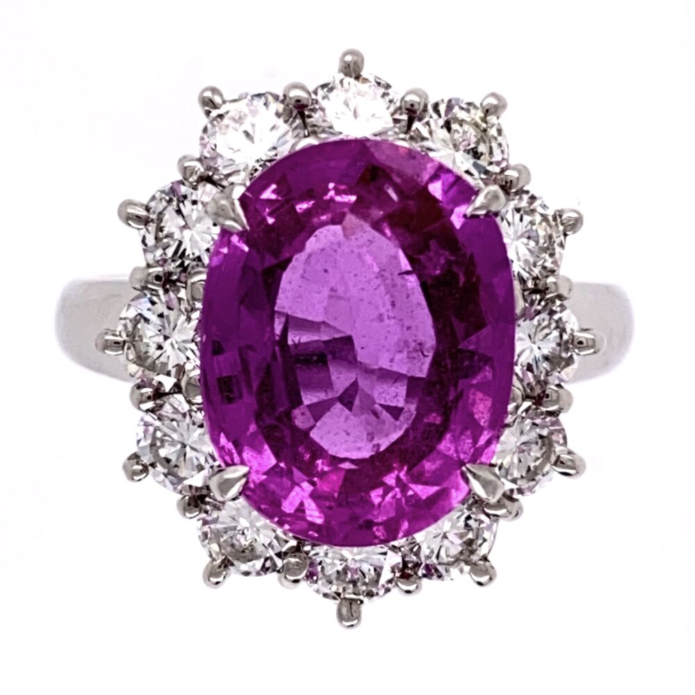 Gorgeous HOT PINK Color!! Size 6. Platinum 4.95ct Oval Pink Sapphire & 1.23tcw Diamond Halo Ring 8.9g, s6