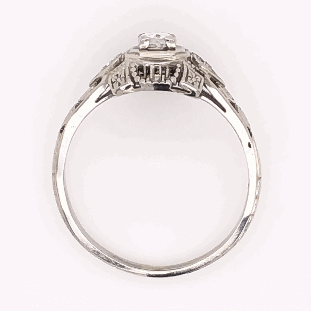 Image 2 for 18K White Gold Art Deco Filigree Ring with .13ct Antique Diamond, s6.5