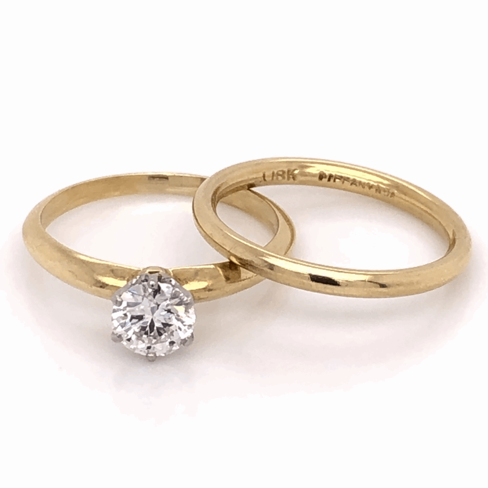 Size 5 18K Yellow Gold TIFFANY & CO .55ct Round Brilliant Diamond Ring, size 5
