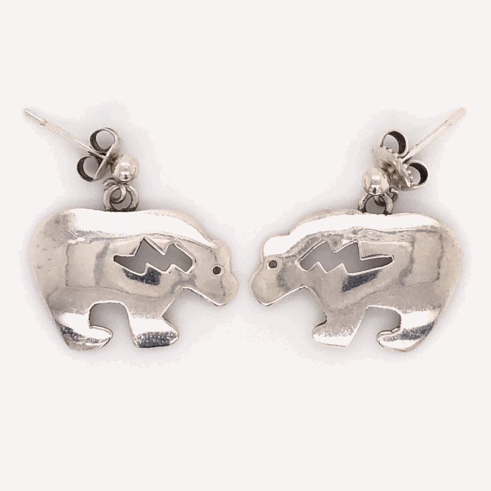 7/8" Wide, .75" Tall 925 Sterling Vintage Native HOPI Bear Earrings 2.5g Post and Friction