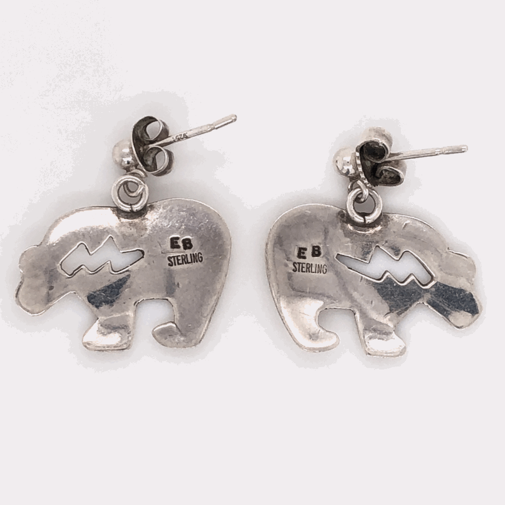 Image 2 for 925 Sterling Vintage Native HOPI Bear Earrings 2.5g Post and Friction