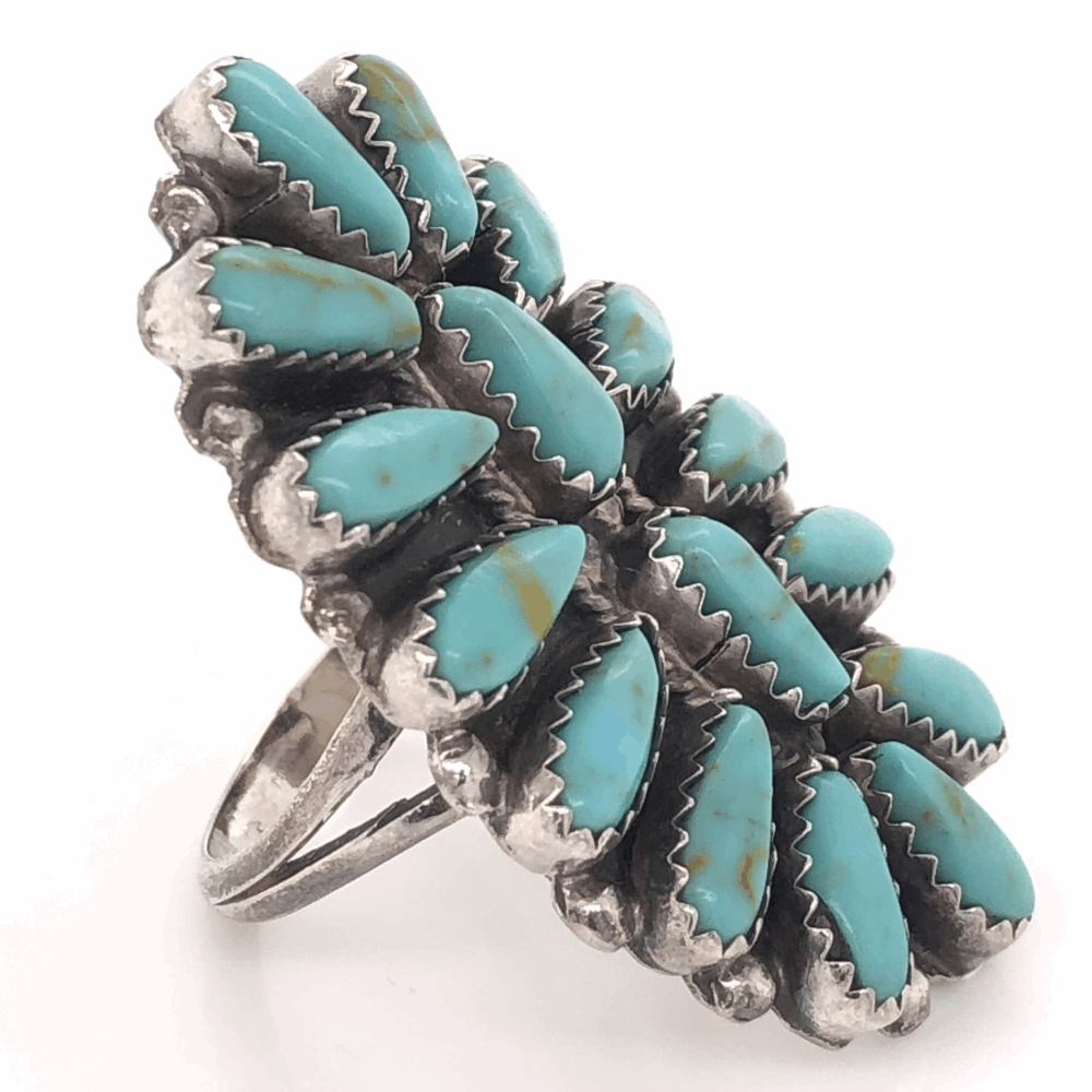 Image 2 for 925 Sterling Vintage Native ZUNI Peti Point Turquoise Ring