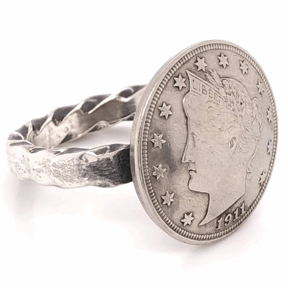Mens Size 13 super cool! 925 Sterling Vintage Native Mens 1911 Liberty Head Ring 11.8g, s13 7/8" Diameter