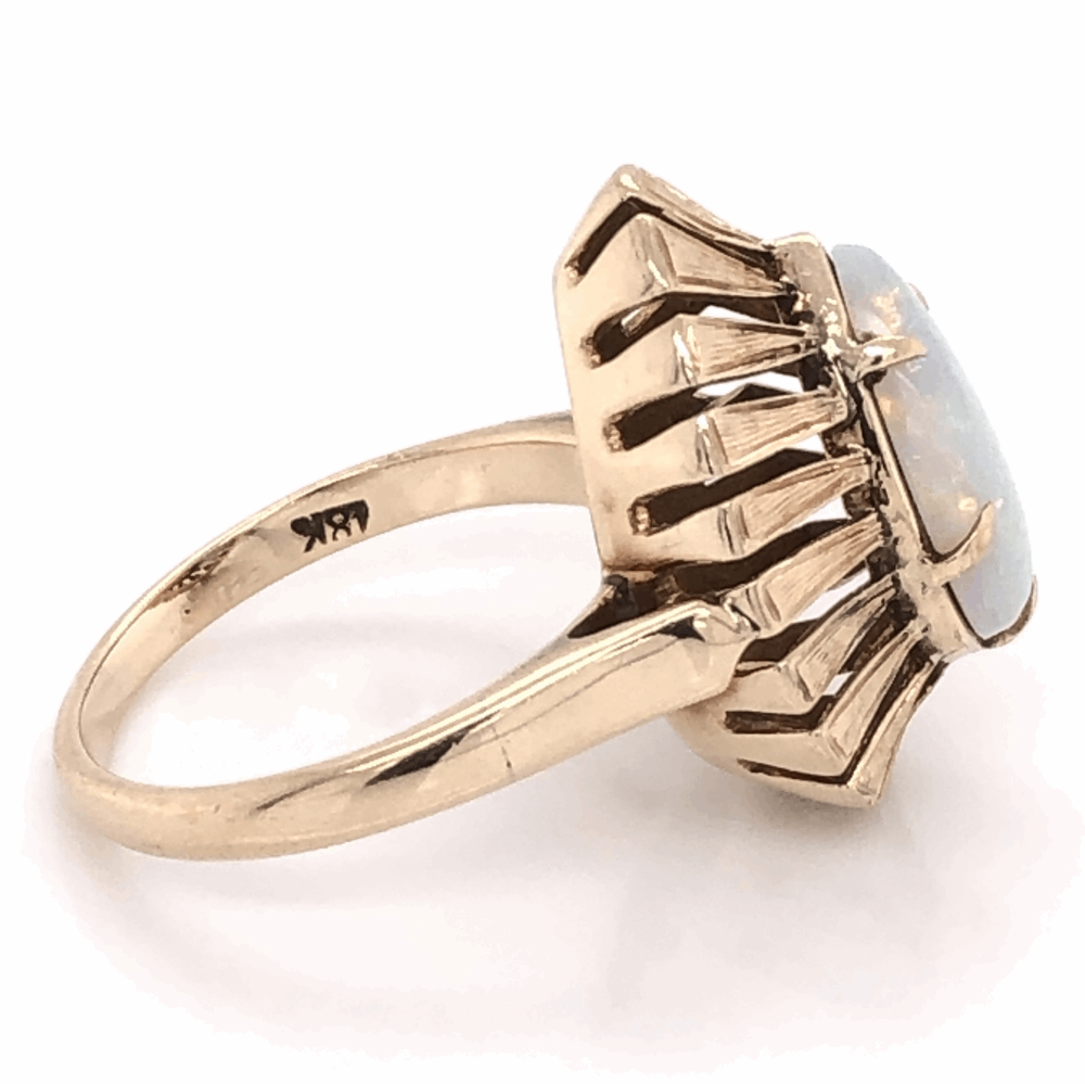 Image 2 for 18K Yellow Gold 1960's Pear Shape 2.00ct White Opal Bombay Style Ring 4.6g, s7.5