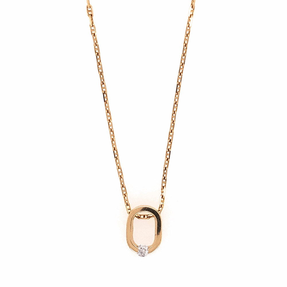 3/8" Tall 14K Yellow Gold COFFIN & TROUT Open "0" Diamond Pendant .07tcw 3.4g 18" Chain