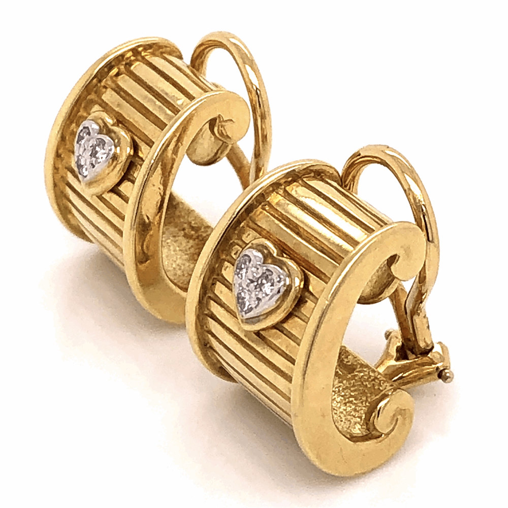 Image 2 for 18K Yellow Gold RG DWK Diamond Heart Earrings .12tcw 15.9g with French Clips