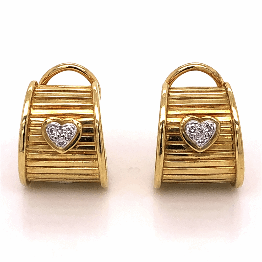 5/8" Tall
.5" Wide
No post, french clips 18K Yellow Gold RG DWK Diamond Heart Earrings .12tcw 15.9g with French Clips