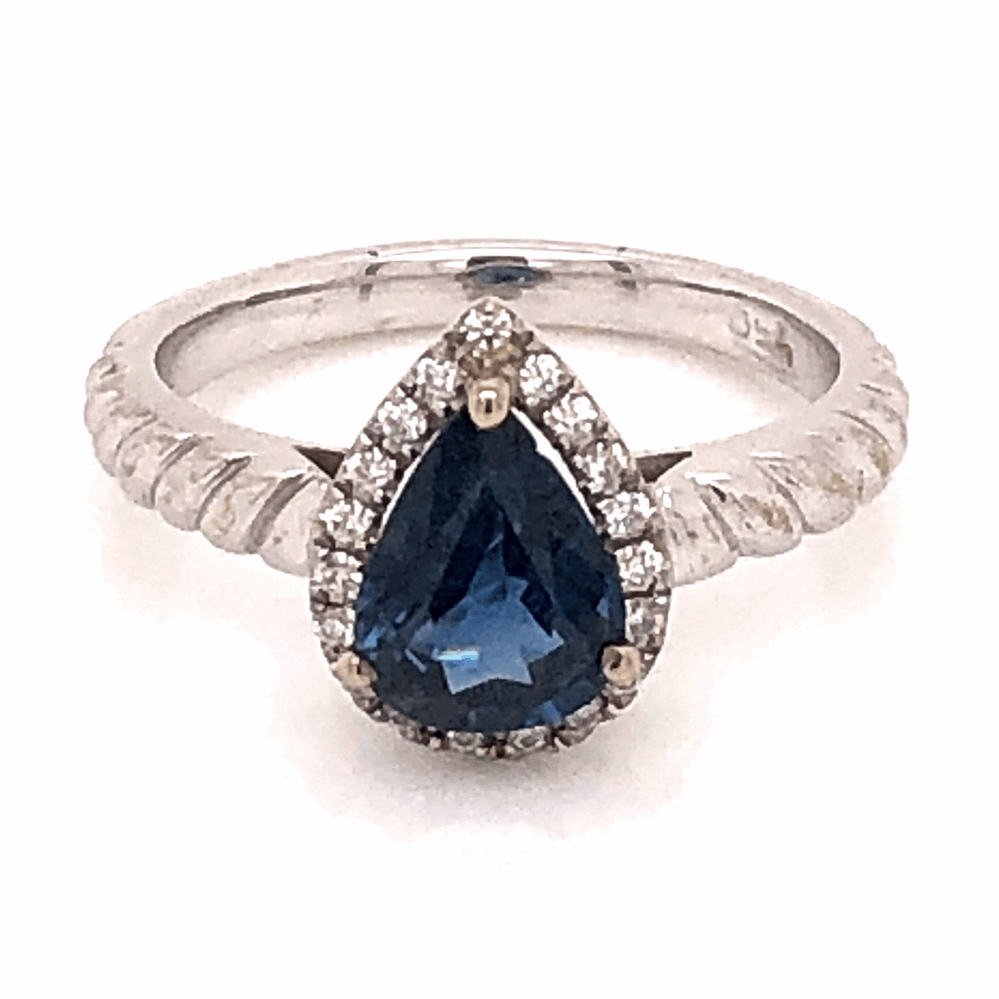 18K White Gold .90ct Pear Sapphire & .14tcw Diamond Ring 3.3g, s3.75