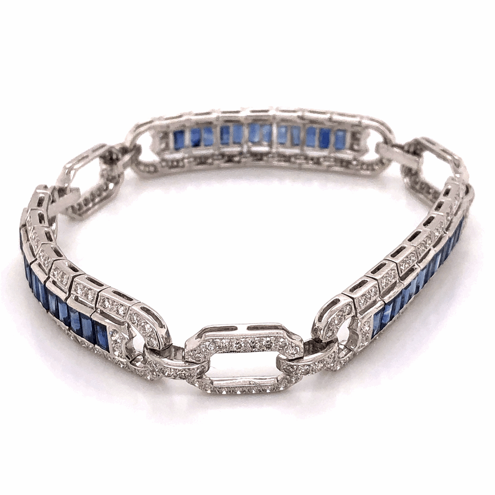 Image 2 for 18K White Gold Art Deco Style 3.00tcw Diamond & 4.50tcw Sapphire Bracelet 23.7g, 7.25" Long