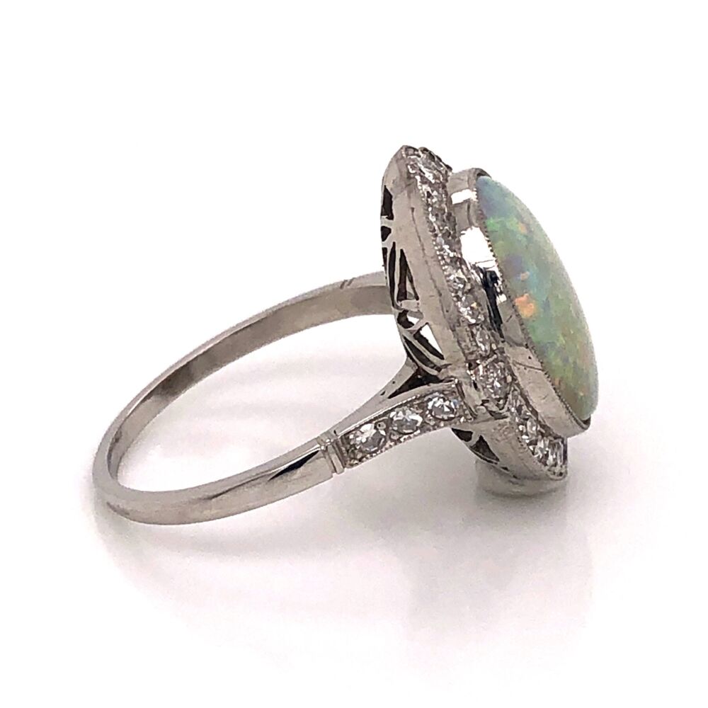 Image 2 for Platinum Art Deco 3.20ct Oval White Opal & .54tcw Diamond Ring 6.15g, s6.75