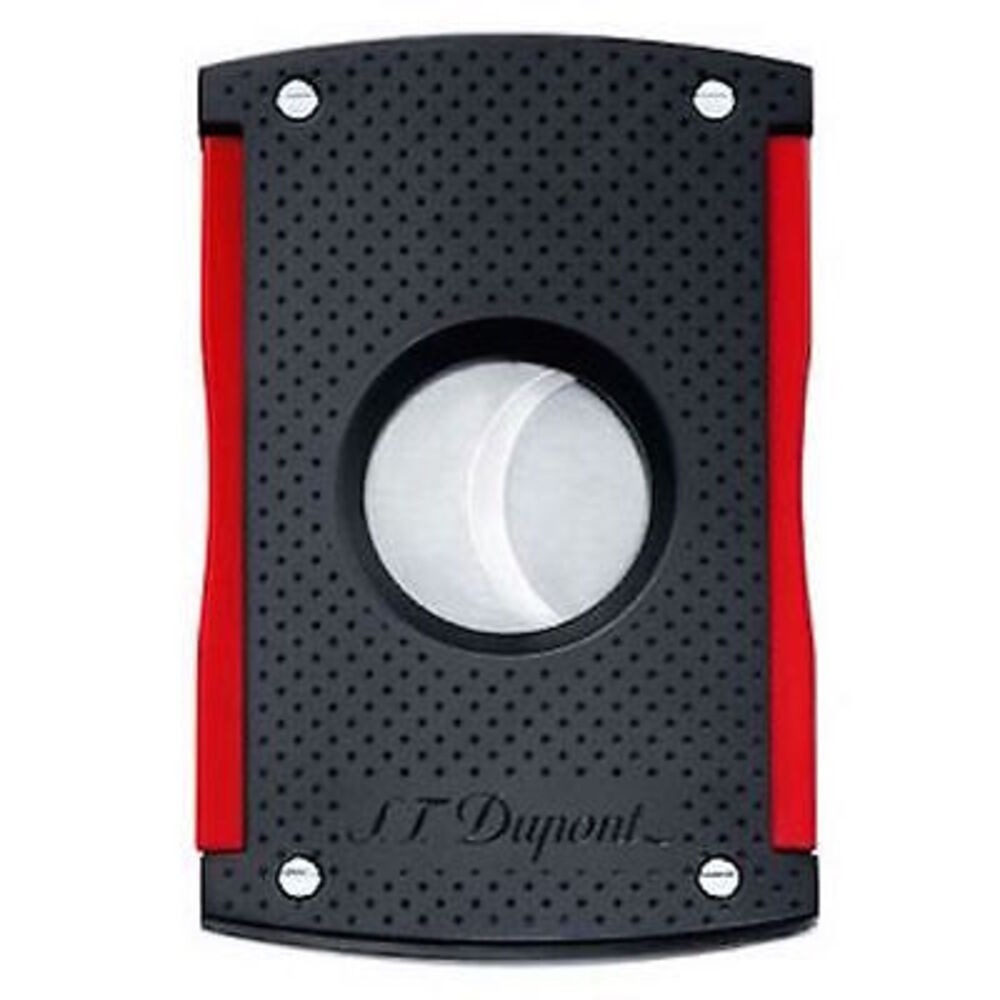 S.T. Dupont Maxijet Double Blade Cigar Cutter. Cuts up to a 50 ring cigar. Model 3260. S.T. Dupont MaxiJet Cigar Cutter Black Punched/Red