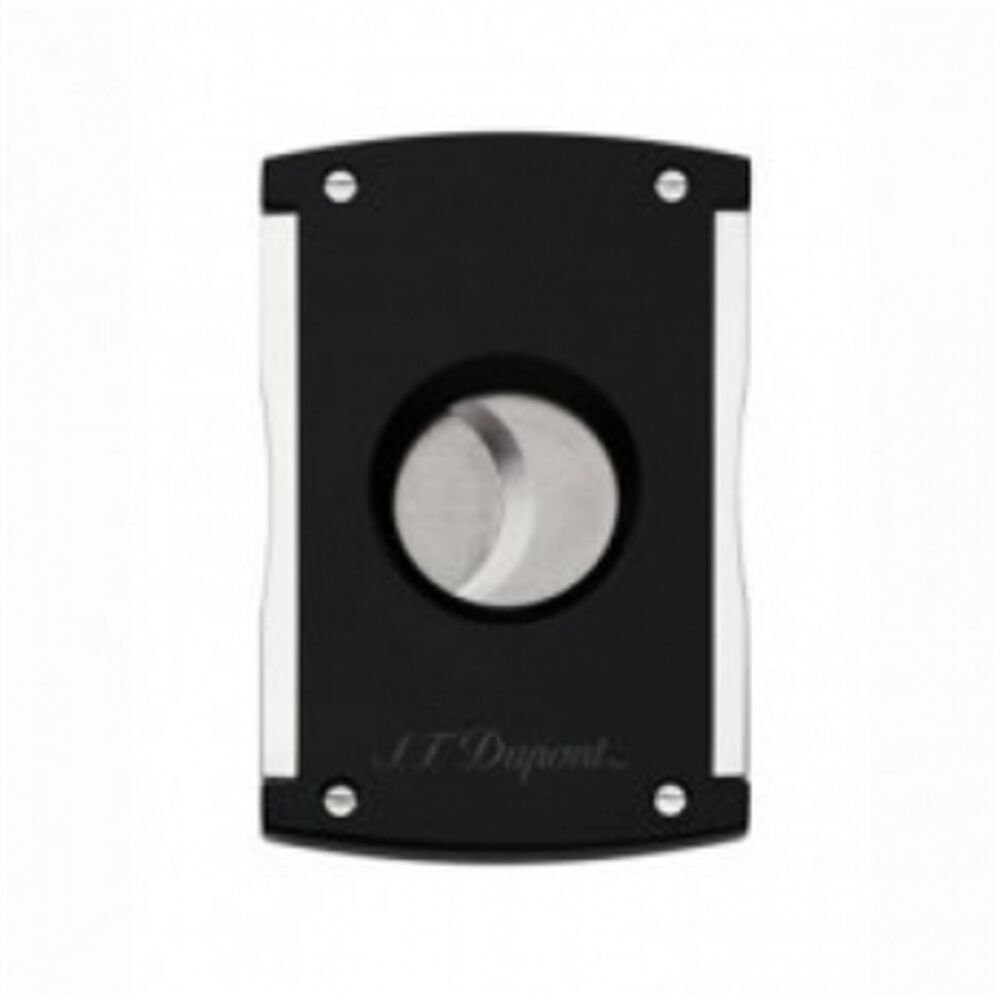 S.T. Dupont Maxijet Black Lacquer Cigar Cutter by S.T. Dupont is a great addition to any cigar connoisseurs collection. Its sleek and elegant style is accompanied by spring loaded stainless steel blades that cut up to 52 ring gauge cigars.
Double guillotine blades for even cuts. Spring action mechanism (squeeze sides to open). <span style="font-size: 1.2rem;">Approx. Dimensions: 2.75 inches (length) x 1.75 inches (width) x 0.375 inches (thickness);
Pocket Size, Easy to Carry Around; Pair with MaxiJet Lighter for a Complete Collection. Made in France; Comes Packaged in White Box with Clear Front; Includes S.T. Dupont's 2-Year Warranty Card. Model 3265.</span> S.T. Dupont Maxijet Black Lacquer Cigar Cutter