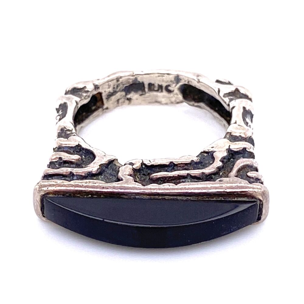 925 / 14K Yellow Gold Diane Malouf Thin Onyx Topped Band 8.4g, s6.75
