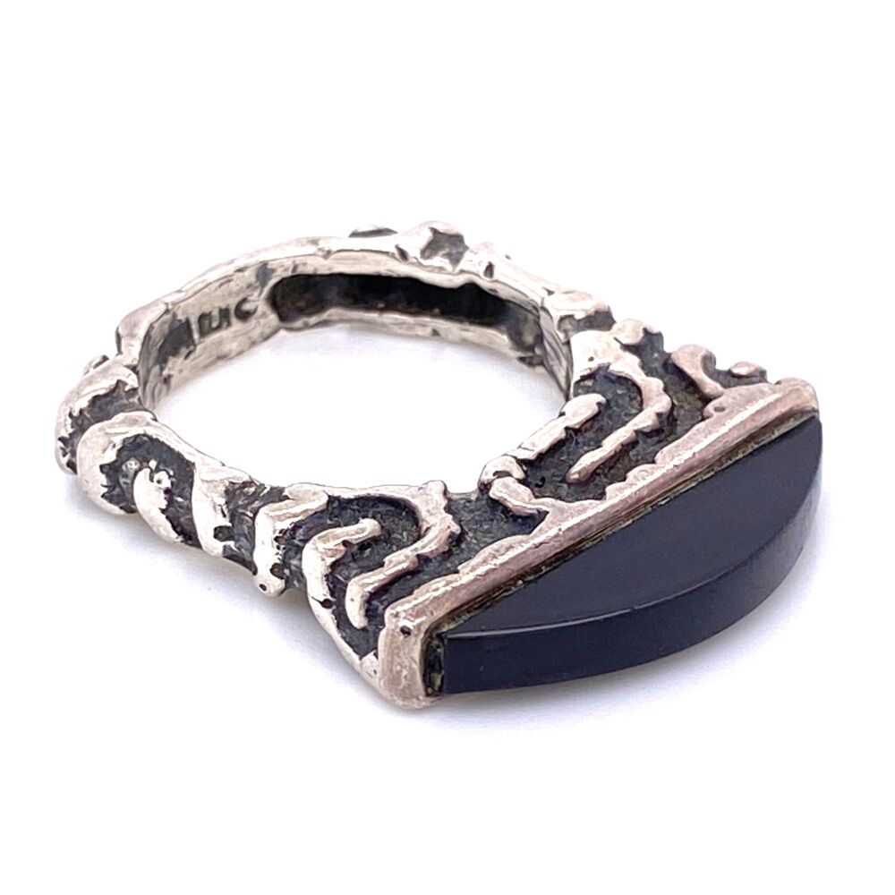 Image 2 for 925 / 14K Yellow Gold Diane Malouf Thin Onyx Topped Band 8.4g, s6.75