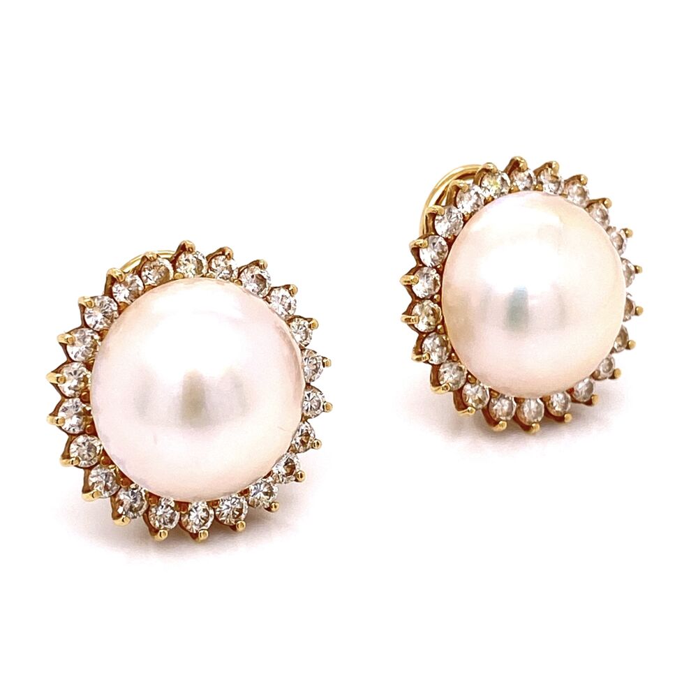 Image 2 for 18K Yellow Gold Mabe Pearl & 1.35tcw Diamond Earrings 14.2g