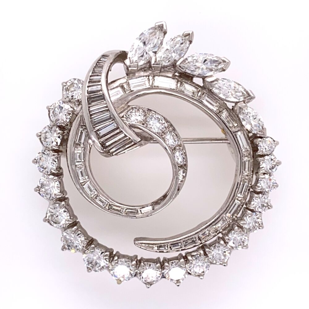 Round Diamonds 2.20tcw
Baguettes 1.21tcw
Marquis 1.00<div style="position: initial; margin: initial;"><span style="font-size: 16.8px; position: initial; margin: initial;"><a href="https://youtu.be/av-8oRHgERs" title="https://youtu.be/av-8oRHgERs" style="text-decoration: none;">https://youtu.be/av-8oRHgERs</a></span><br style="position: initial; margin: initial;"></div> Platinum 1950's Circle Spray Brooch 4.41tcw 1 1/3" Tall 14.1g