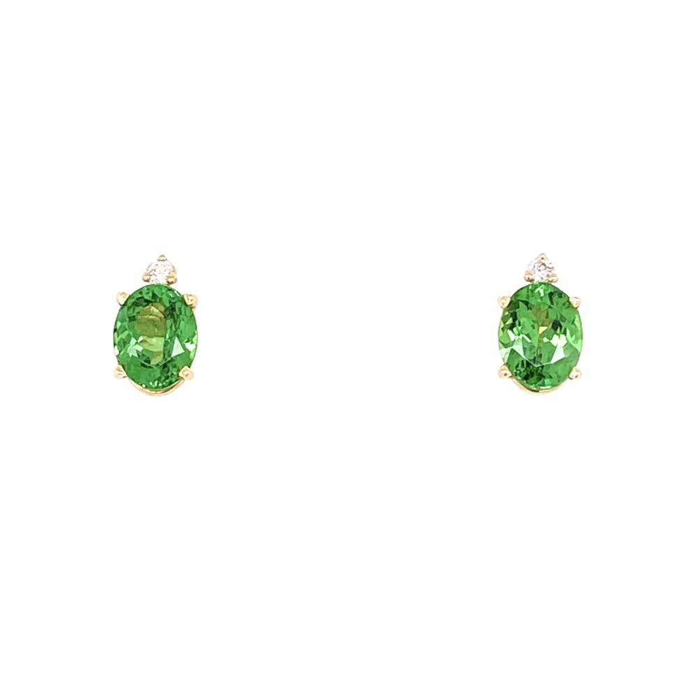 Post backs. 14K Yellow Gold 1.5tcw Oval Tsavorite Stud Earrings With .05tcw Diamonds 1.6g