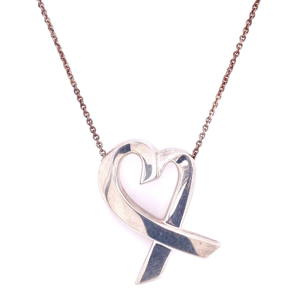 21x16 Large Tiffany Paloma Picasso Loving Heart Necklace preowned! 925 Sterling TIFFANY Paloma Picasso Large Heart Necklace 12.9g, 24" Chain