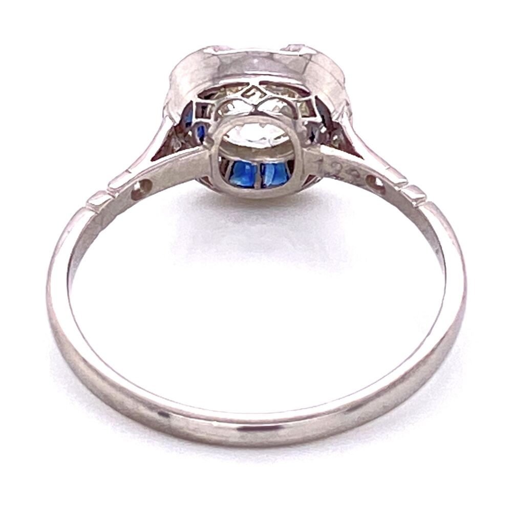 Art Deco Revival
.22tcw Side Diamonds Platinum 1.22ct Old Mine Diamond & .44tcw Sapphire Ring, s7.5