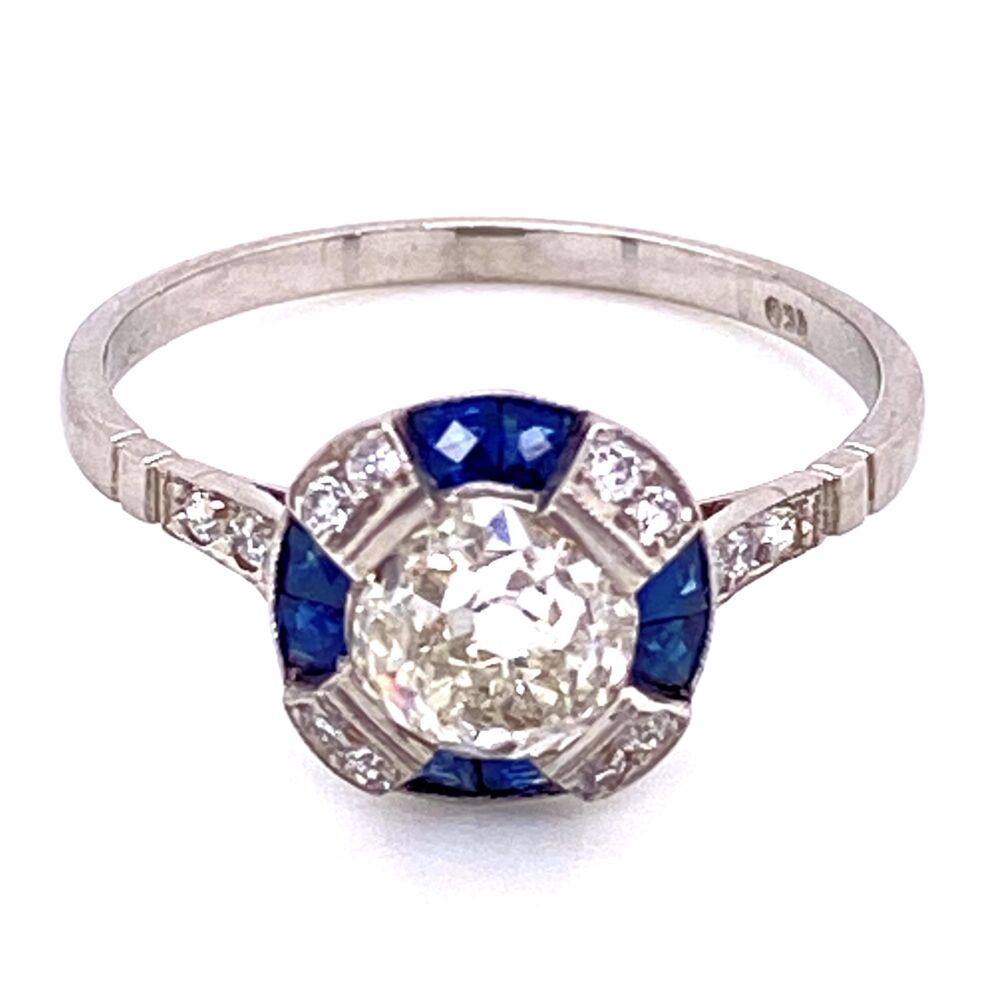 Image 2 for Platinum 1.22ct Old Mine Diamond & .44tcw Sapphire Ring, s7.5