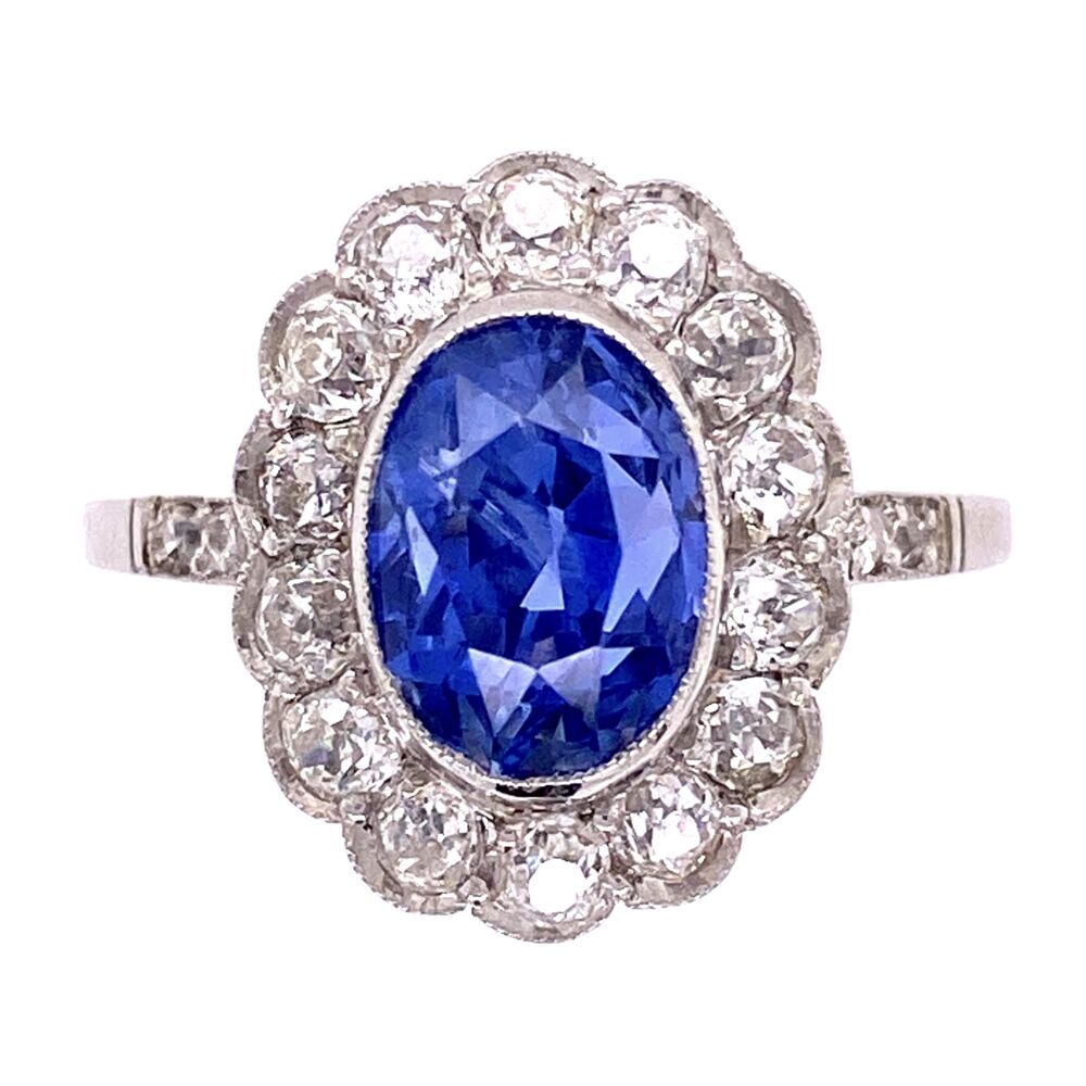 Platinum 3.65ct Oval Sapphire & 1.36tcw Ring, s7 "Princess Diana" Sapphire Ring in Platinum with Diamond Halo