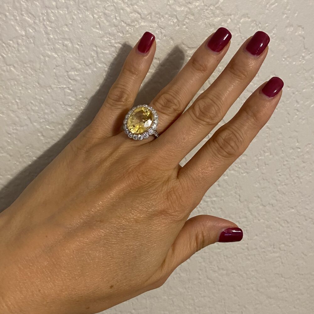 Image 2 for Platinum Art Deco 14.38ct Oval Yellow Sapphire GIA & 2.40tcw Diamond Ring, s6.5
