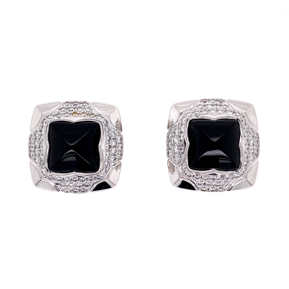Image 2 for 18K WG Sugarloaf Onyx & .60tcw Diamond BVLGARI Earrings, 10.6g