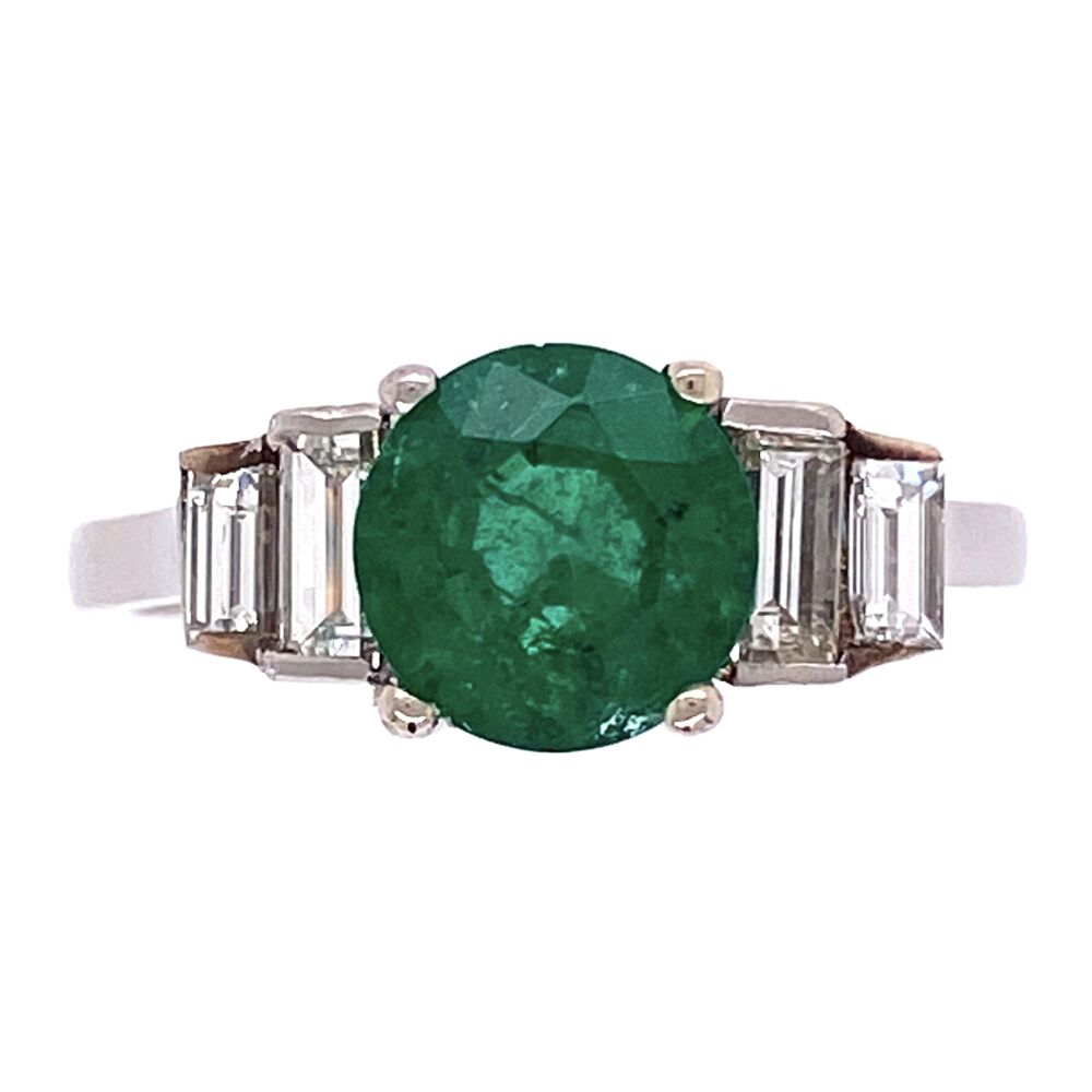 Platinum 1.00ct Round Emerald & .35tcw Diamond Ring, crica 1950's, s5.25