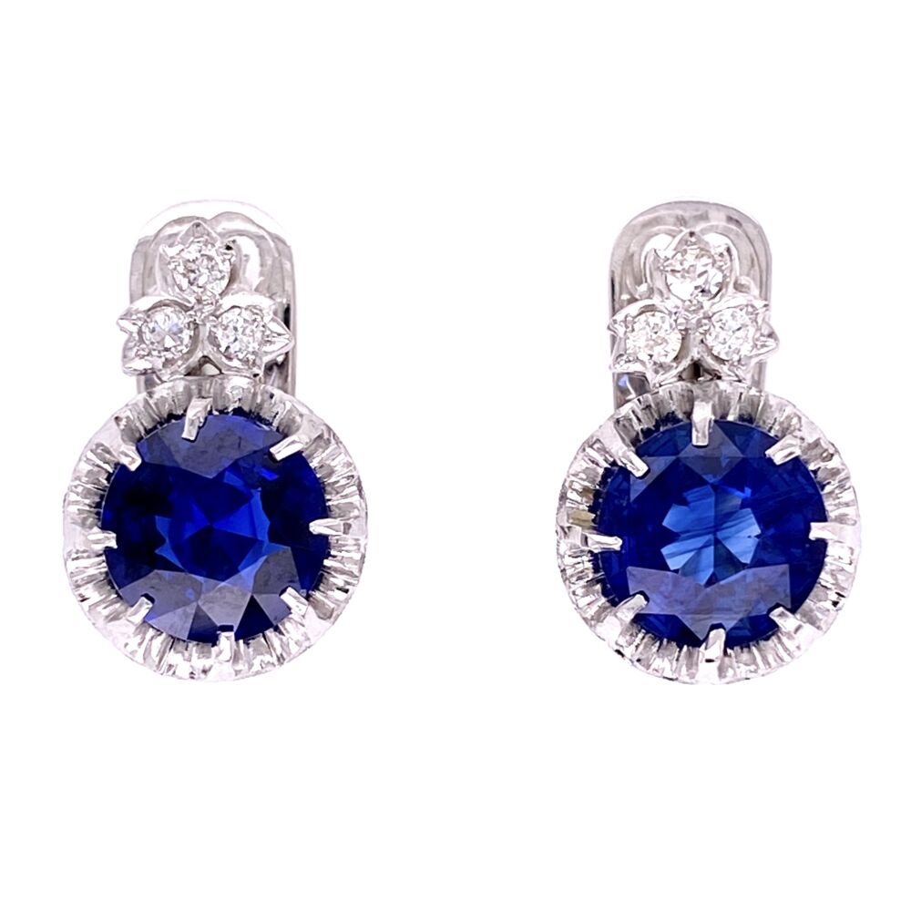 Platinum Art Deco 3.64tcw Sapphire Drop Earrings with .20tcw Diamonds