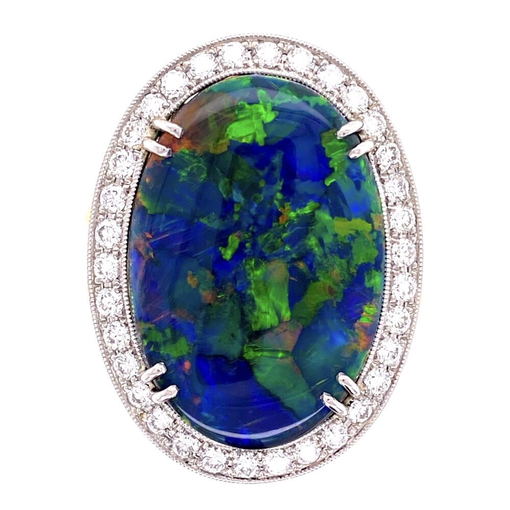 Lightning Ridge Australian Black Opal - phenomenal material! Platinum on 18K 10.68ct Black Opal & .82tcw Diamond Ring, s7