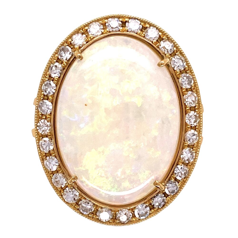 18K YG 8.60ct Australian White Opal & .71tcw Diamond Ring, s6.5