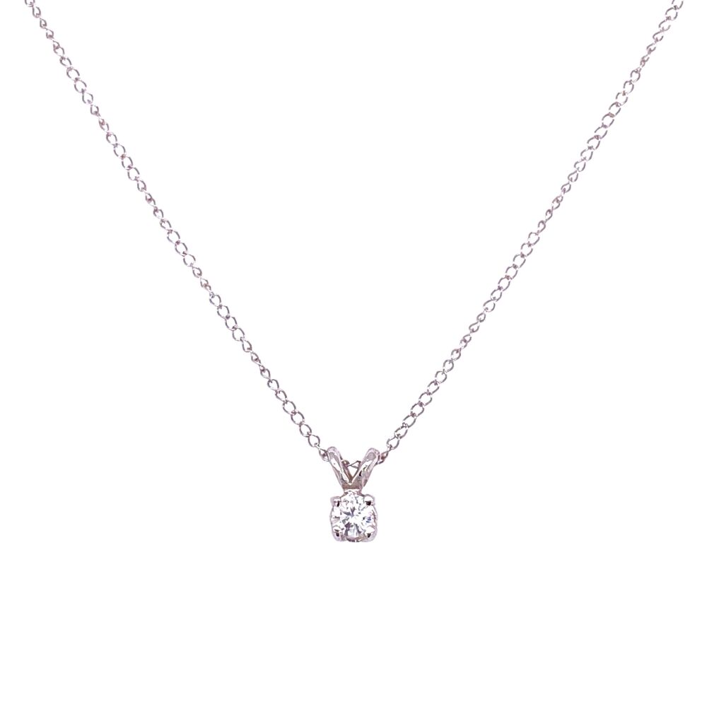 14K WG Solitaire Diamond Necklace .20ct Round Brilliant 1.0g, 16"