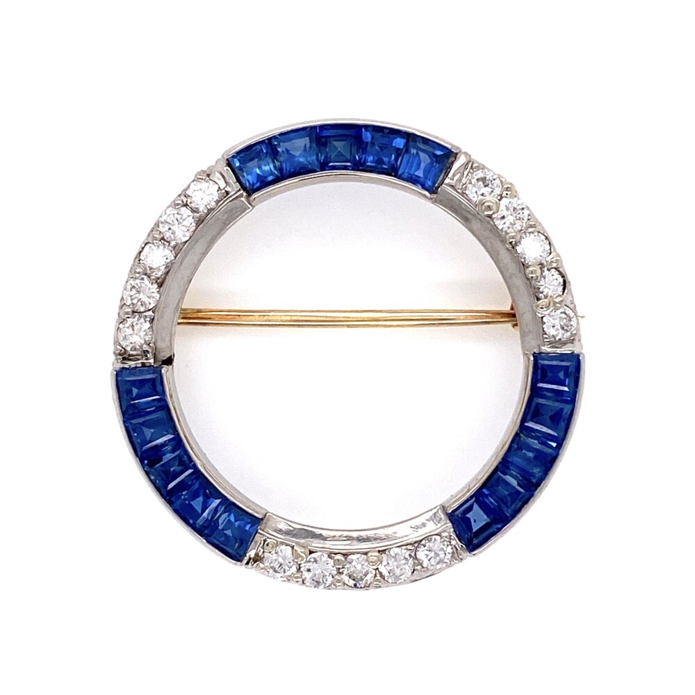 This Platinum Art Deco circle brooch is beautiful and is adorned with 15 Diamonds that weigh .60tcw and 15 Sapphires that weigh 1.20tcw.<div style="position: initial; margin: initial;"><span style="font-size: 16.8px; position: initial; margin: initial;"><a href="https://youtu.be/HI7Jvtq7STA" title="https://youtu.be/HI7Jvtq7STA" style="text-decoration: none;">https://youtu.be/HI7Jvtq7STA</a></span><br style="position: initial; margin: initial;"></div> Platinum Art Deco Sapphire & .60 tcw Diamond Circle Brooch 4.3g, 1.25" Diameter