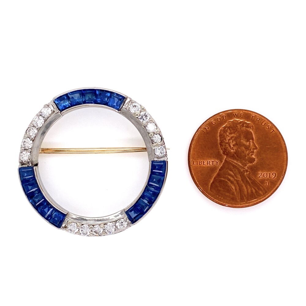 Image 2 for Platinum Art Deco Sapphire & .60 tcw Diamond Circle Brooch 4.3g, 1.25" Diameter