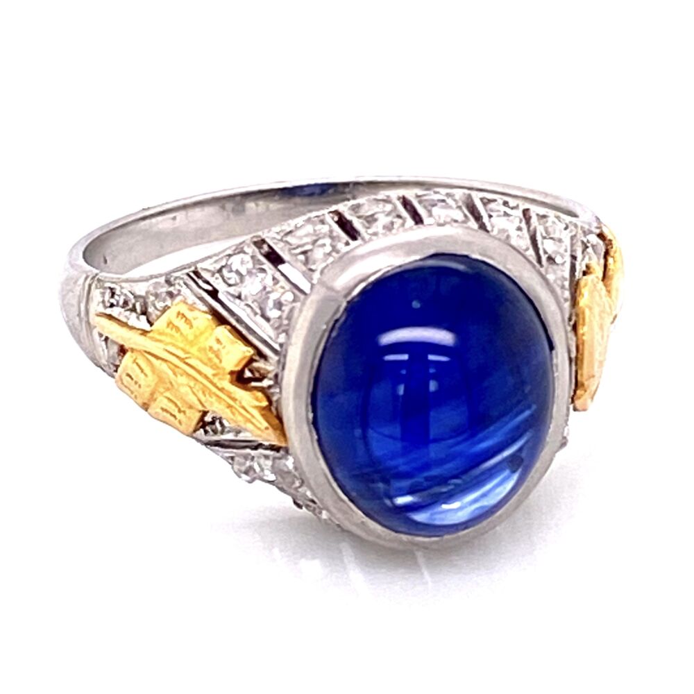Image 2 for Platinum Art Deco Cabochon Sapphire & Diamond Ring 5.4g