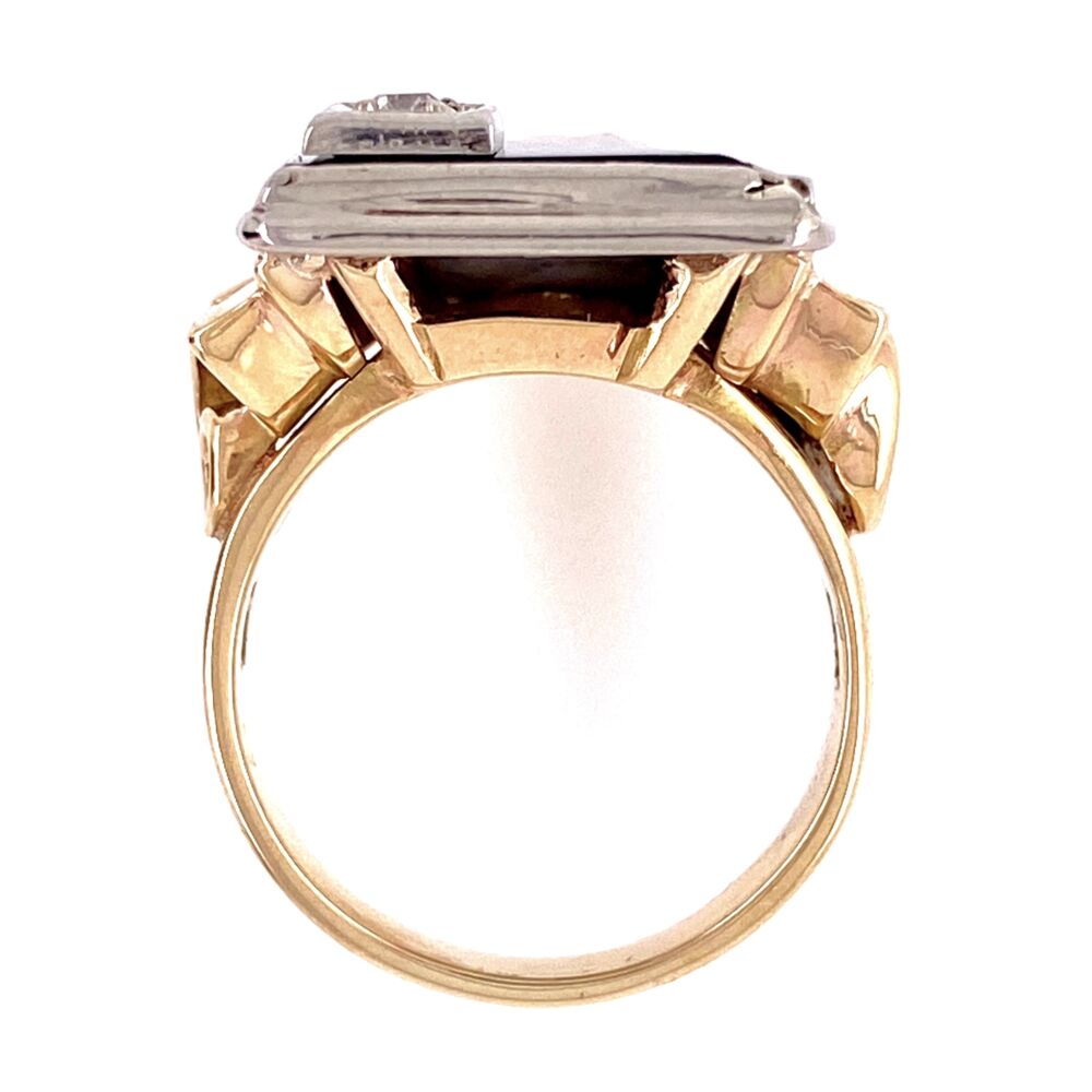 Image 2 for 14K 2tone Art Deco Onyx tablet & Diamond Ring 9.4g, s6.5