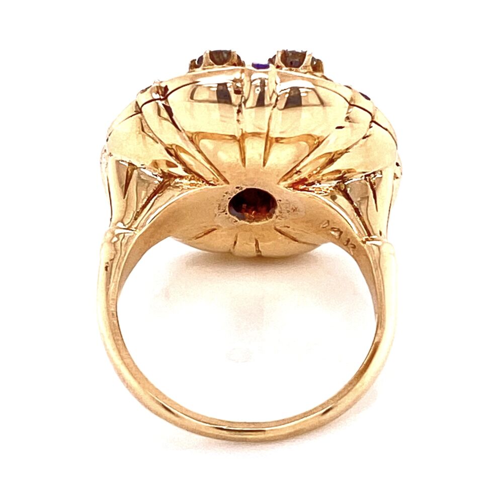 We love the monotone look of blue sapphire and blue enamel. This Victorian revival ring from the 1950's has the monotone look with a center 1.65ct antique cushion surrounded by 8 round brilliant diamonds weighing approx. .96tcw & blue stripes of enamel<div style="position: initial; margin: initial;"><span style="font-size: 16.8px; position: initial; margin: initial;"><a href="https://youtu.be/hRXuLM2ilbw" title="https://youtu.be/hRXuLM2ilbw" style="text-decoration: none;">https://youtu.be/hRXuLM2ilbw</a></span><br style="position: initial; margin: initial;"></div> 14K YG Victorian Revival Sapphire, Diamond & Enamel Ring, s6.5
